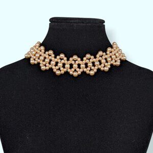 V. Faux Pearl Beaded Choker Necklace